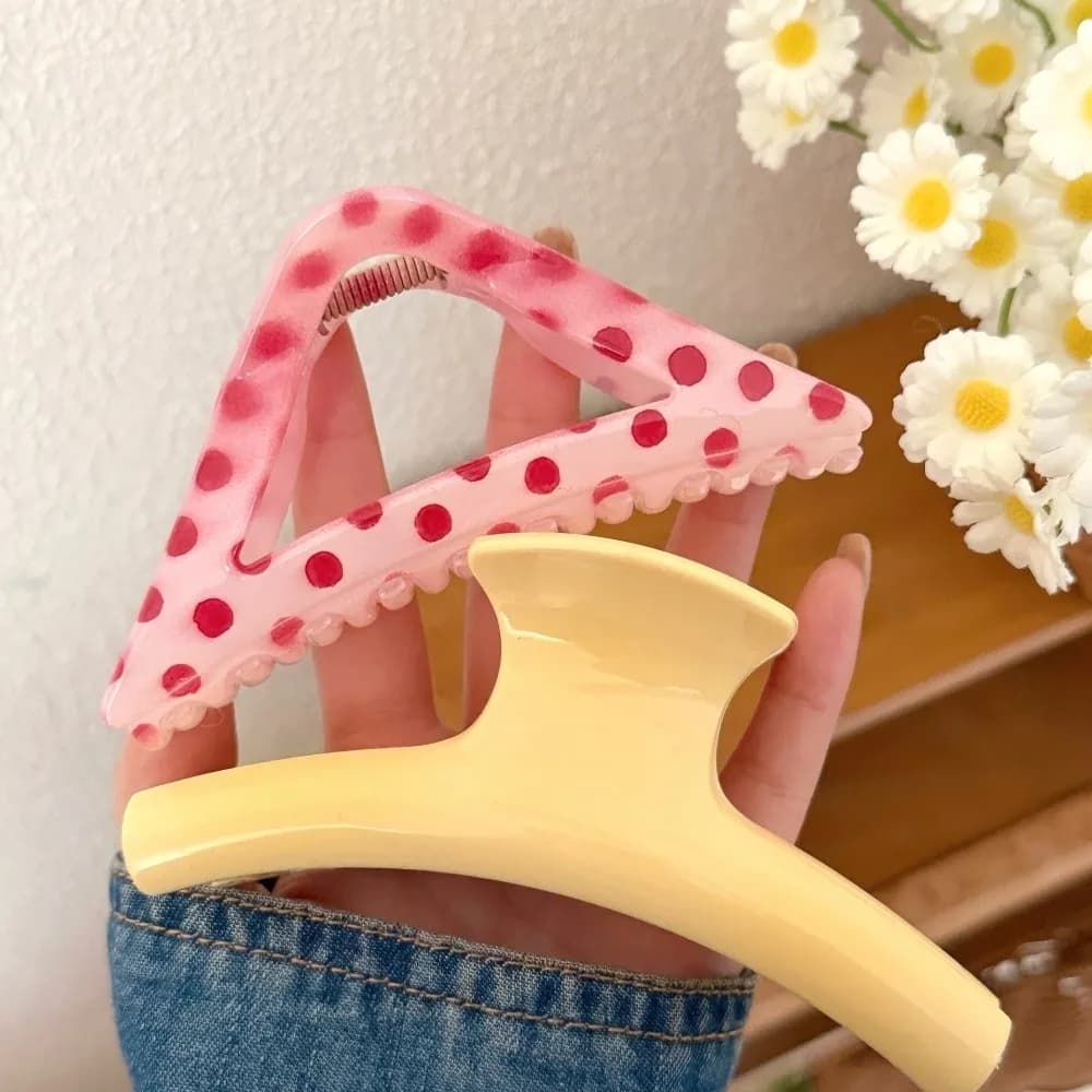 New Raspberry Color Hair Claw Clip Polka Dot Yellow Hollow Hair Clip Non-Slip Large Barrette Hair Accessories