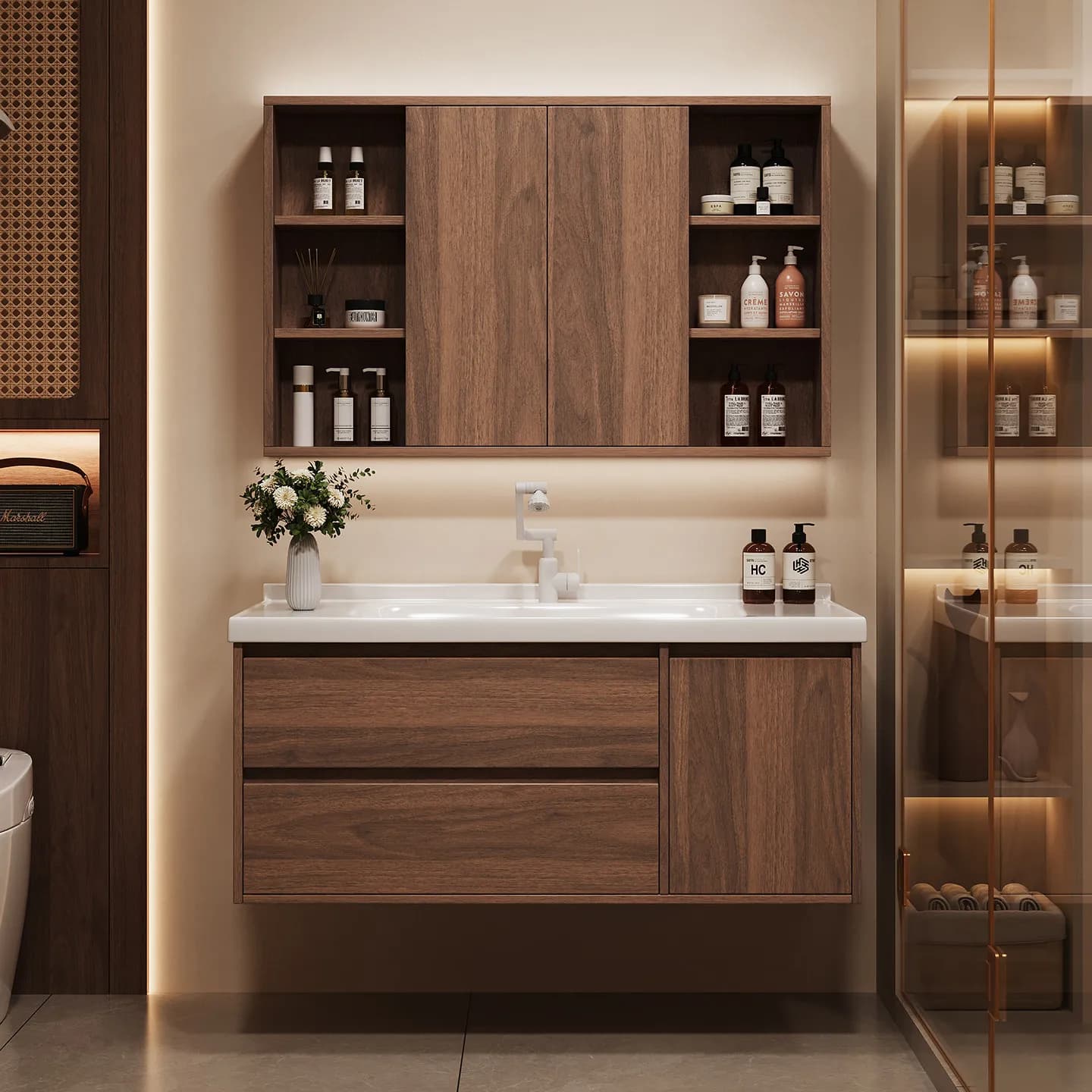 Ceramic integrated basin bathroom washbasin hand washbasin feng shui mirror cabinet
