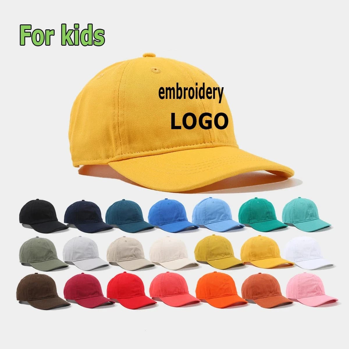 Berretto da baseball in cotone con logo personalizzato Cappello snapback unisex morbido e solido per bambini Ragazzi Ragazze Visiera parasole per danza hip-hop all'aperto