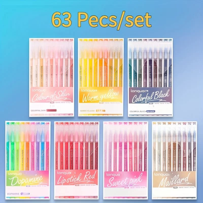 63 pieces, 9 pieces/box colored pens of high quality, can be used to draw, write, mark