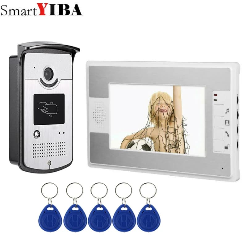 SmartYIBA 7''Video Campanello Viva Vivavoce RFID Controllo accessi Custodia in metallo Telecamera IR Videocitofono notturno Kit citofono