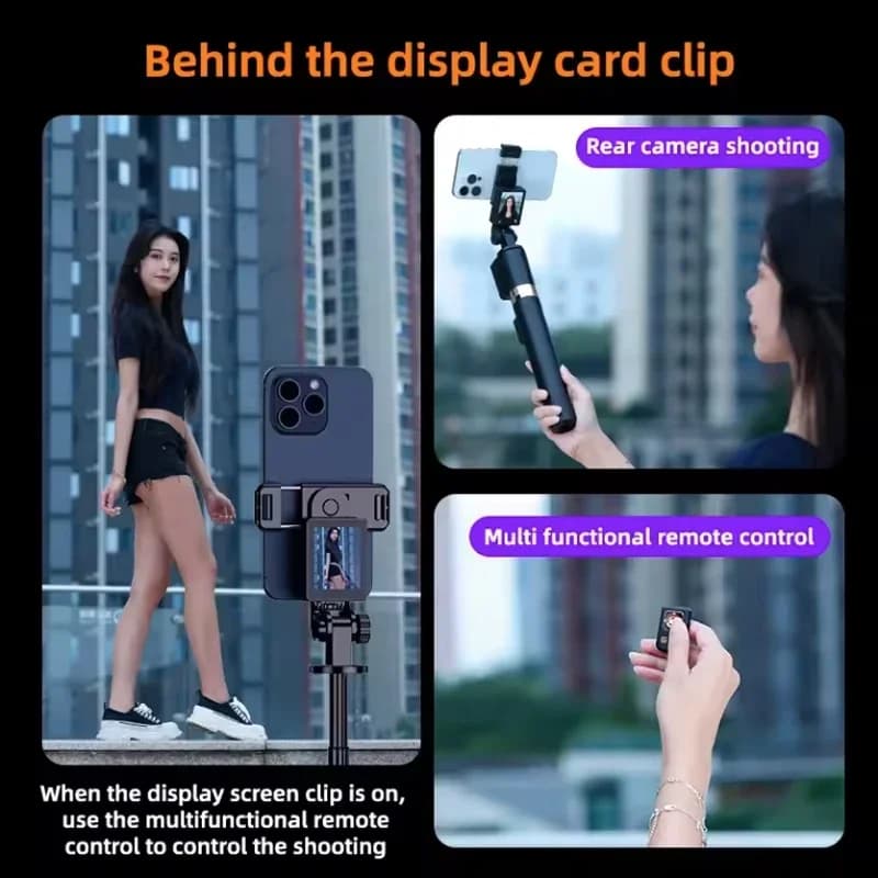 Schermo per monitor selfie con fotocamera posteriore per telefono per smartphone Bluetooth Selfie Vlog Live Stream Video per iPhone Android Bastoncini selfie
