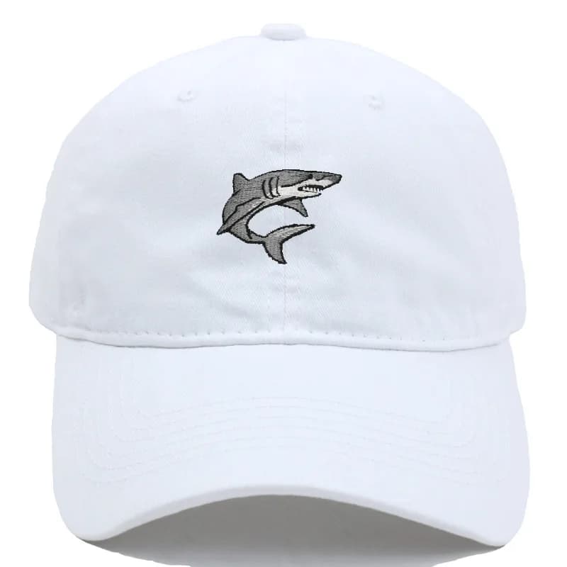 Adjustable Shark Embroidery Design Baseball Cap Soft Cotton Washed Dad Sunbonnet Hat Unisex for Men Women Boys Girls