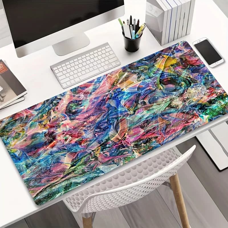 Tappetino da Scrivania Grande con Motivo Astratto Colorato, Tappetino per Mouse da Gaming Antiscivolo in Gomma per Ufficio