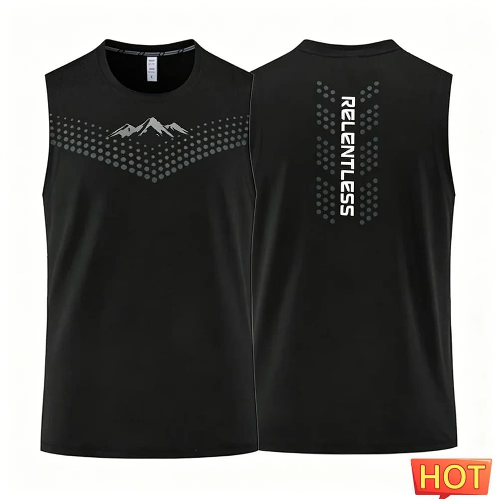Summer Men's Fitness Sleeveless T-shirt Breathable gym men's t-shirts and tank tops Quick drying sport mountain pattern vest top