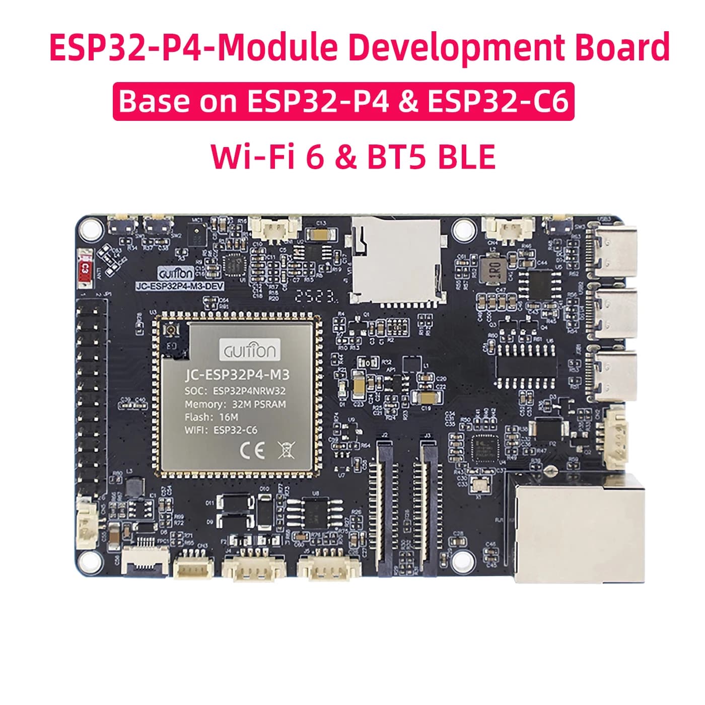 Base della scheda di sviluppo del modulo ESP32-P4 su ESP32-P4 e ESP32-C6 32M PSRAM 16M Flash WiFi 6 BT5 RJ45 MIPI DSI CSI Interfaccia USB OTG
