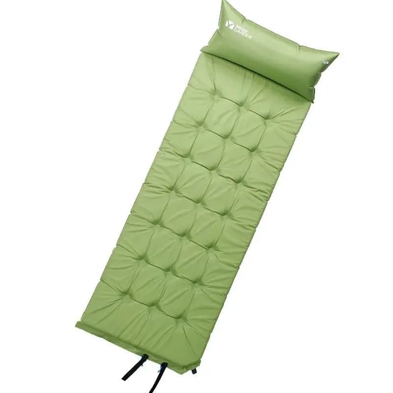Inflatable Camping Air Mattress Single With Built-In Pillow Green Portable Splicable Sleeping Pad For Outdoor Hiking Travel Rest