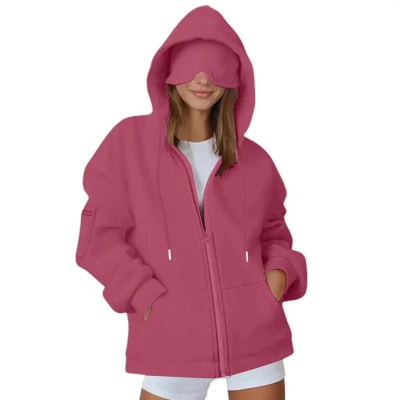 Set Moda Casual da Donna: Felpa Oversize con Cappuccio, Maschera per Occhi, Cappotto Lungo a Maniche Lunghe, Caldo e Confortevole in Tessuto di Seta