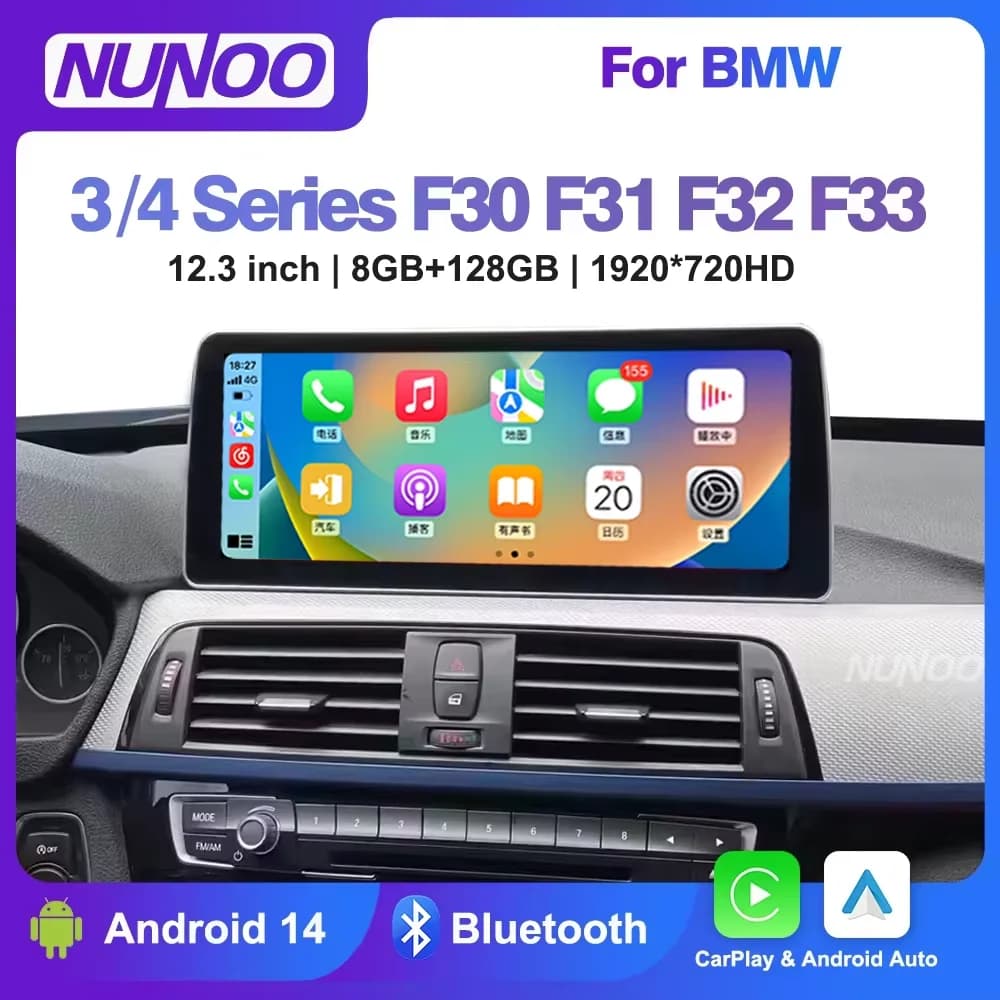 Schermo Carplay da 12.3 pollici per BMW Serie 3 4 F30 F31 F34 F35 F32 F33 F36 2012-2020 GPS Autoradio Lettore multimediale Android 14 Navi