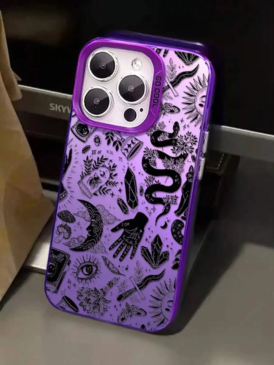 Purple Gothic Witch Theme Hard Phone Case For iPhone 16 15 14 13 12 11 Pro Max Plus Anti Drop Camera Protection