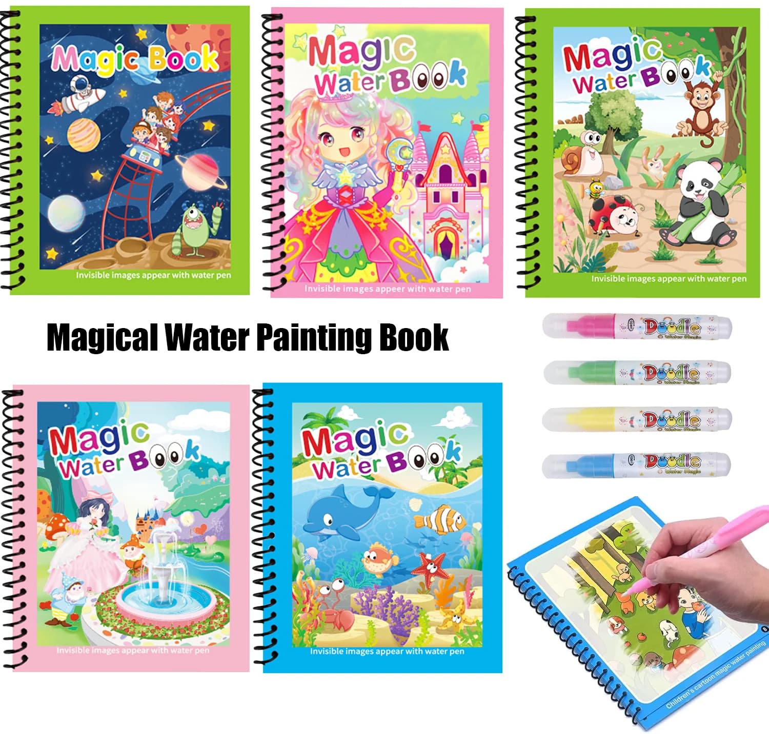 Libro Magico per Dipingere con Acqua per Bambini, Riutilizzabile, con Penna ad Acqua, Giocattolo Educativo Sensoriale per Disegno e Puzzle