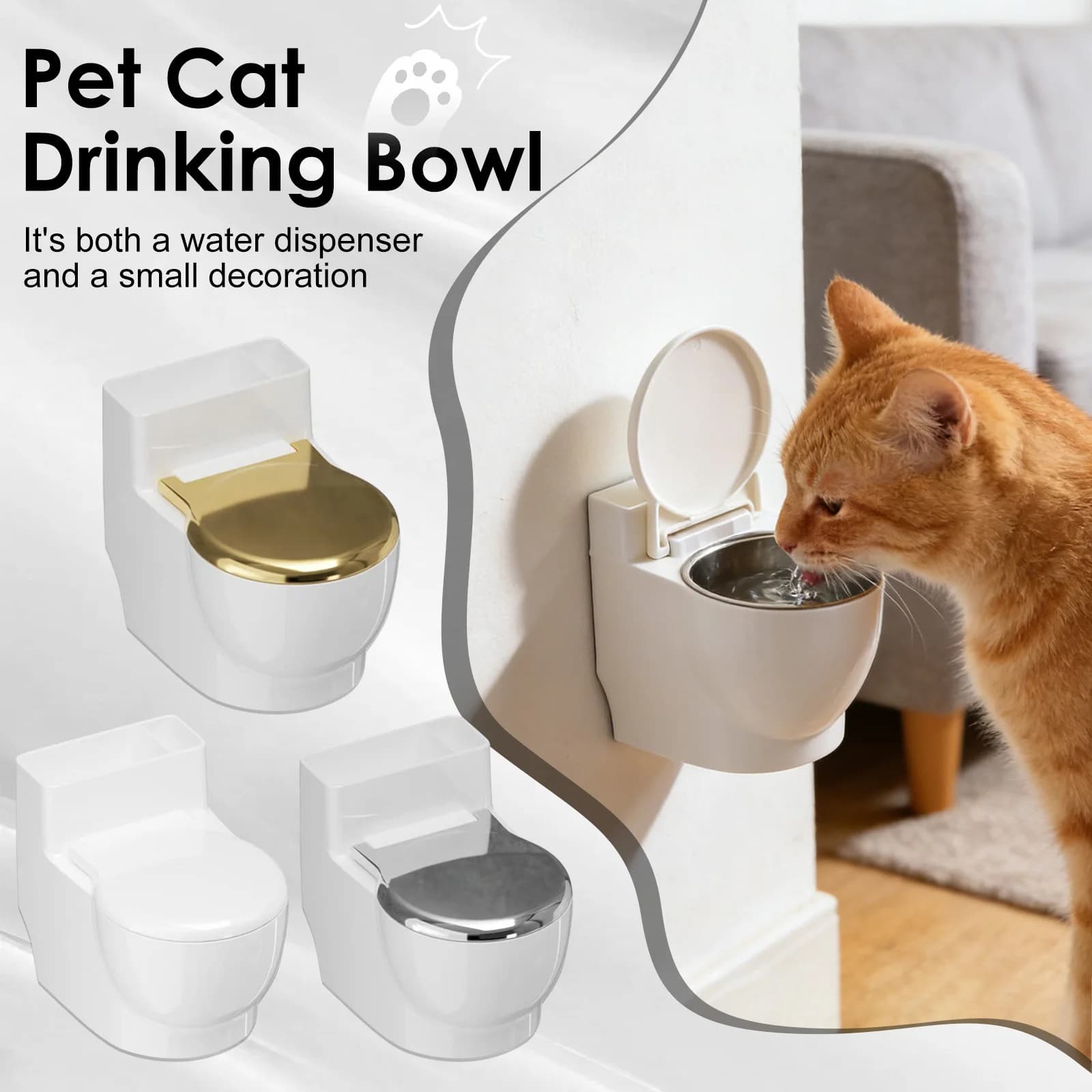 Nuovo Trendy Abbeveratoio per Animali a Forma di WC, Design Divertente in Plastica, Antipolvere, Fontanella per Acqua a Forma di Toilette