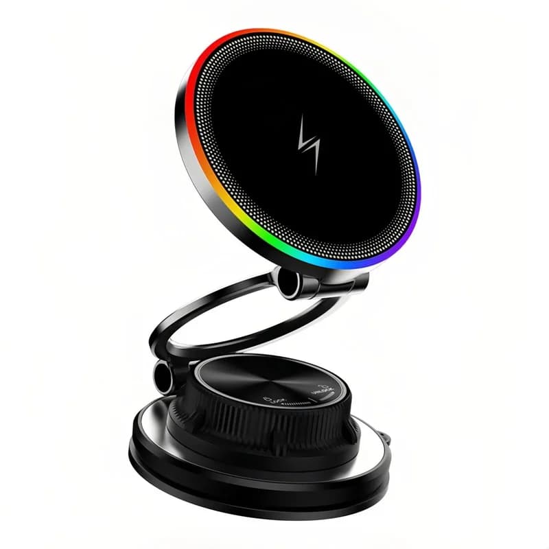 Supporto di Ricarica Wireless Magnetico con Aspirazione a Vuoto in Metallo 15W, Rotazione a 360° ° Supporto Girevole per Specchietto Retrovisore Auto per iPhone 17 16 15 14 13 Samsung