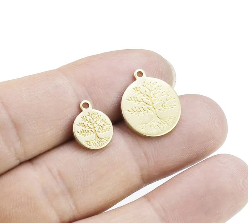 Ciondolo albero 20 pezzi, albero della vita/albero della saggezza, ciondolo in ottone per la creazione di gioielli, etichette rotonde incise, risultati dell'orecchino R2720