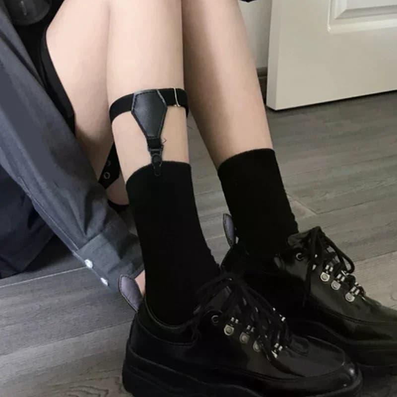 Men Women 1 Pcs Black Socks Suspenders Holder With Single Hard Metal Non-Slip Clips Elastic Adjustable Stockings Garters Belt