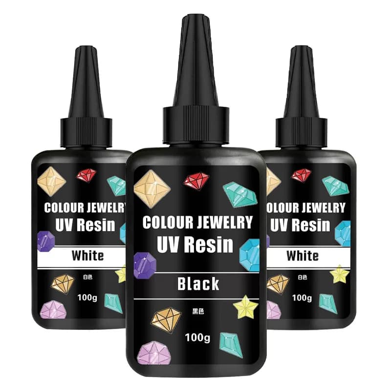 Resina UV colorata 100g Resina UV bianca e nera Resina colorata UV scuro inodore e a basso restringimento per artigianato Creazione di gioielli Rivestimento in resina