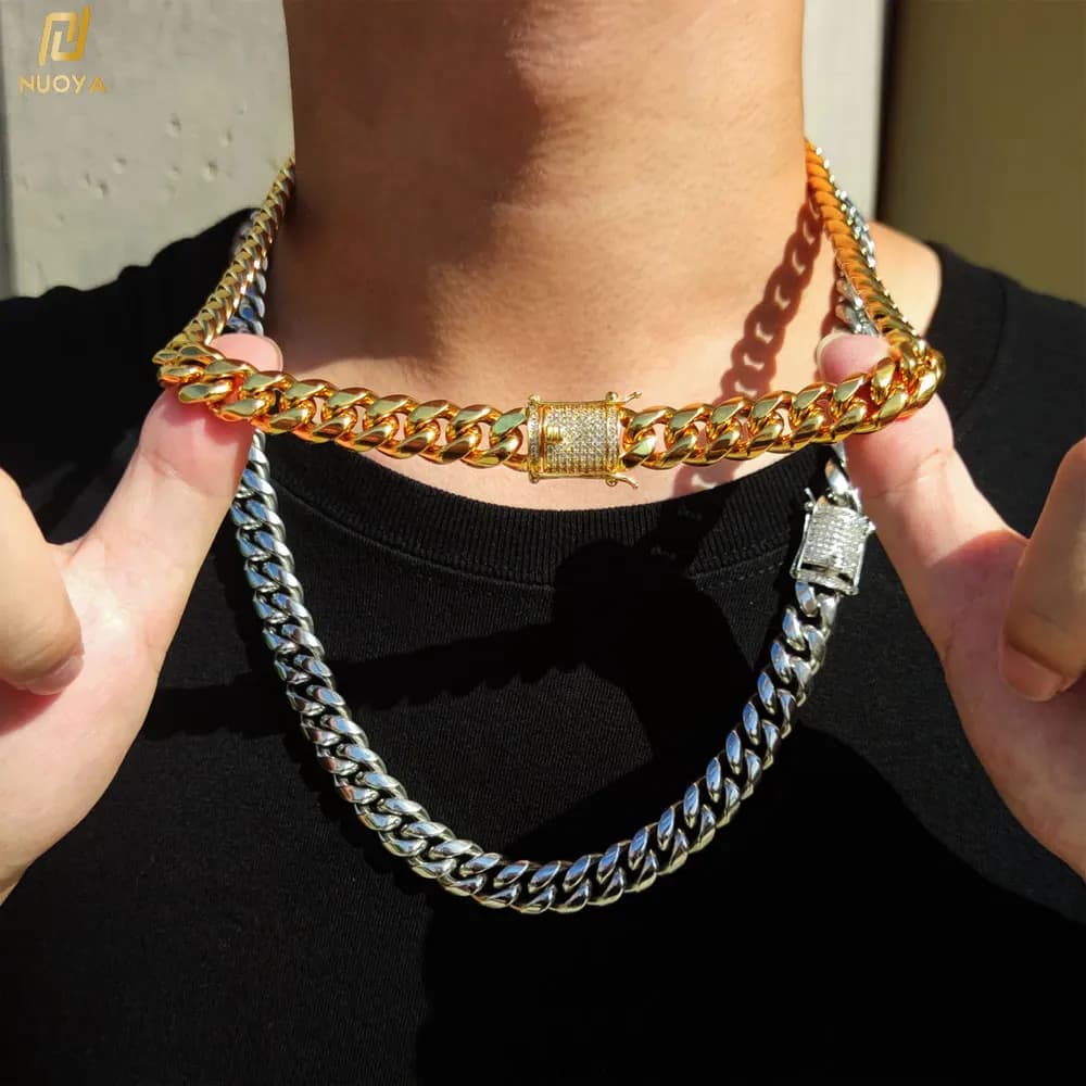 Catena cubana Hip Hop da 6-12 mm con chiusura ghiacciata in acciaio inossidabile placcato oro 18 carati PVD per gioielli da uomo