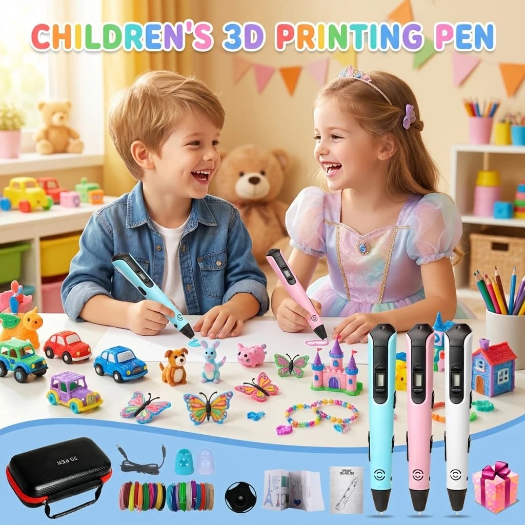 3D Printing Pen with LED Display, DIY Design Pen for Children, 40 PLA Filament Colors, USB Rechargeable, Christmas Gift and Birthday