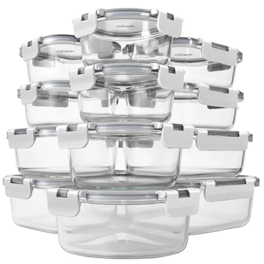 KITCHEN SHOPPE Set di 24 Contenitori in Vetro Borosilicato con Coperchi Ermetici, Contenitori per Alimenti Resistenti e Non Tossici
