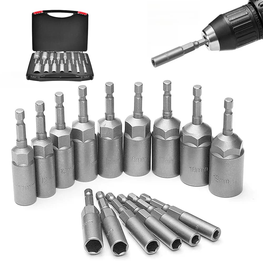Set di 1/5/10/15 Pezzi di Punte per Trapano da 80mm di Lunghezza, Adattatore per Chiavi a Bussola da 5.5-19MM per Utensili Elettrici, Attacco Esagonale da 6.35MM