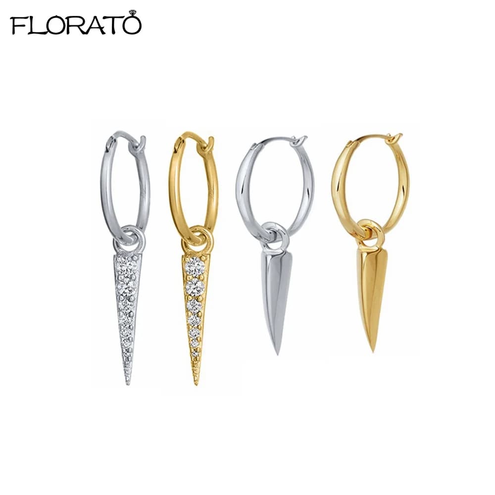925 Silver Needle Earrings For Women Spike Drop Earrings Punk Style Hanging Rivet Cone Pendant Earrings Fashion Party Jewelry