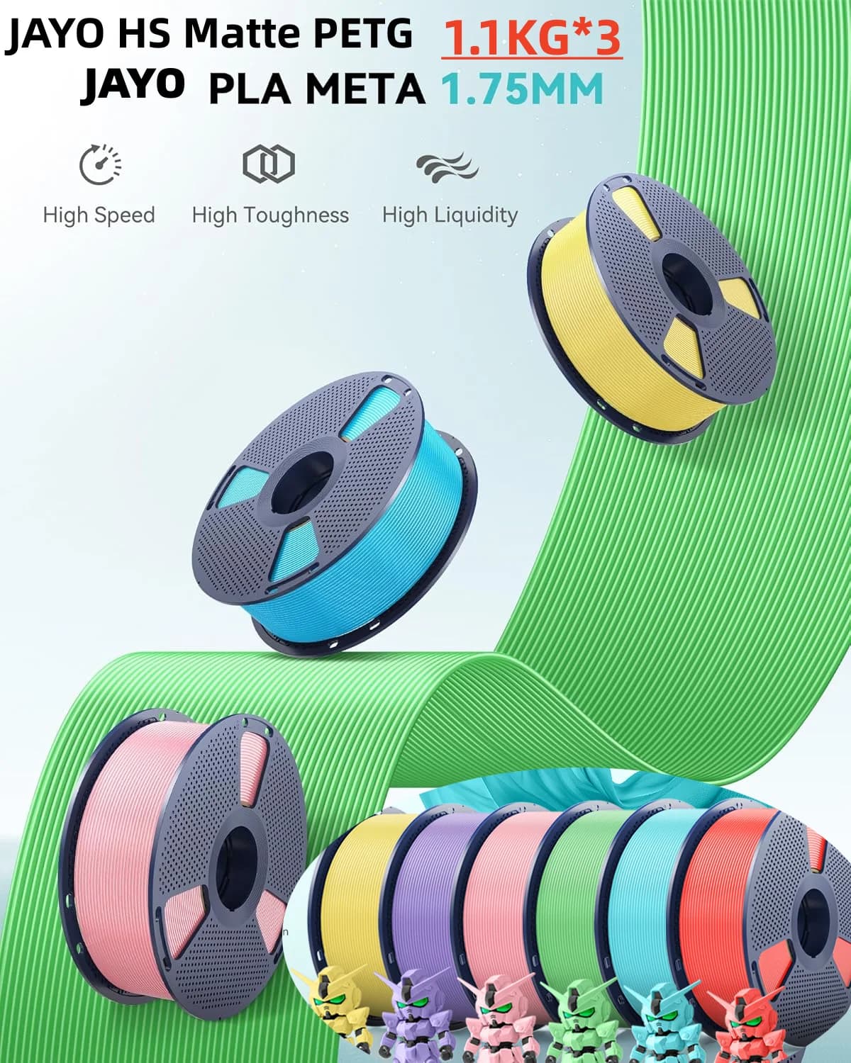 JAYO 3.3KG 3D High Speed Matte PETG/PLA meta Filament 1.75mm 30mm/s - 600mm/s Print Range High Flow Speedy PETG 3D Filament