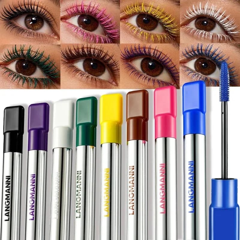 8Color Silk Fiber Matte Mascara Colorful Big Brush Lengthen Eyelashe Waterproof Lasting Fast Dry Curling Mascara Makeup Cosmetic