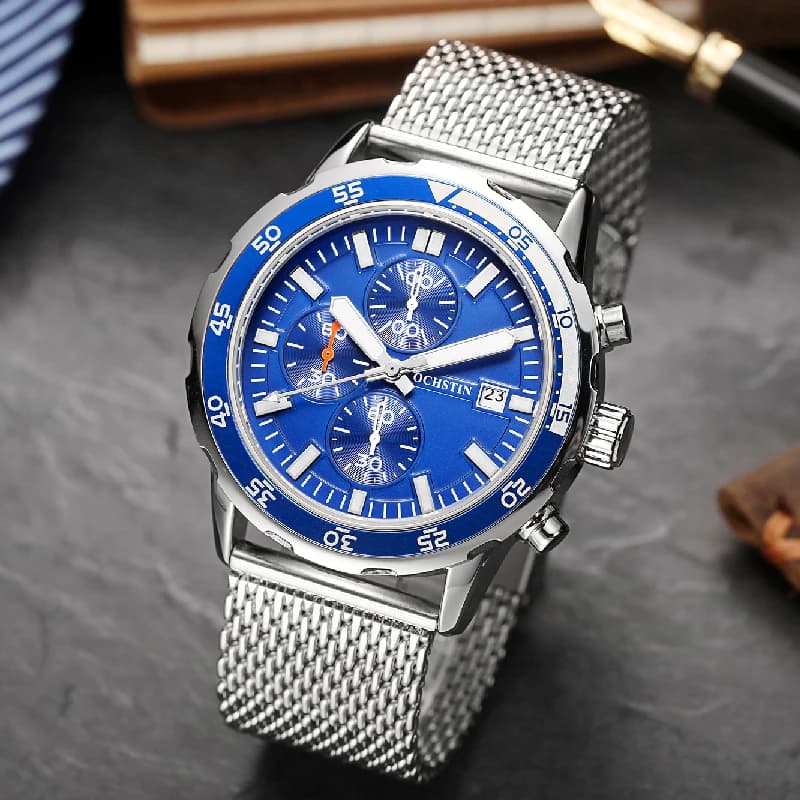 OCHSTIN Quartz Analog Men's Watch With Stainless Steel Mesh Strap, Bright, Waterproof, Sports, Military, Original Wrist Watch, Men's Gifts