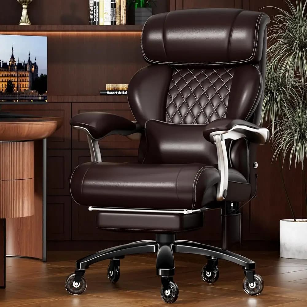 Sedia da Ufficio Ergonomica di Lusso con Funzione Relax, Sedile Riscaldato, Base in Metallo Resistente, Ruote Silenziose, Cuscino Spesso, Marrone