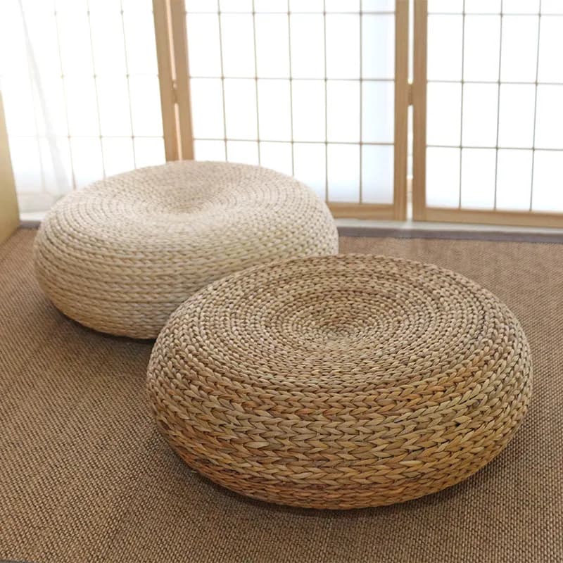 New Premium Sturdy Thickened Round Natural Rattan Woven Floor Cushion, Japanese Tatami Yoga & Tea Meditation Mat for Home Floor.