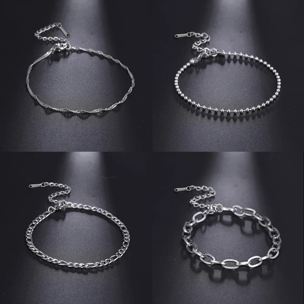 Semplice bracciale in acciaio inossidabile per uomo donna Bracciale a catena con onda d'acqua Bracciale a catena Figaro Gioielli da donna di moda per regali per feste