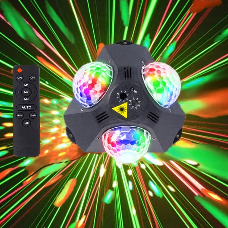 Party lights 3 heads disco light with projection of models and sound control with remote control Colorful background light Rgb Sound lighting suitable for indoor dance parties Shows of stages for wedding parties