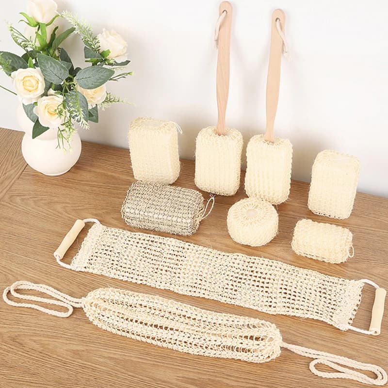 Asciugamani da bagno portatili a doppia faccia Scrubber esfoliante per la schiena Asciugamani da bagno Materiale sicuro Spazzole da bagno Spugne Scrubber