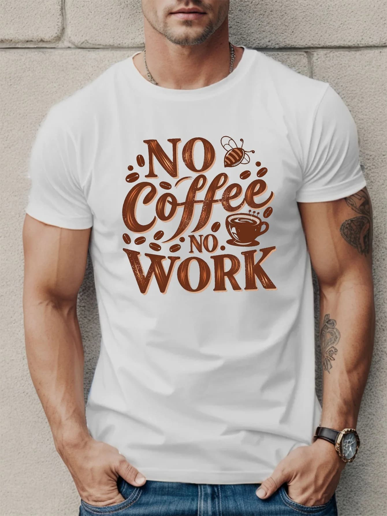 T-shirt grafica No Coffee No Work T-shirt a maniche corte da uomo T-shirt estiva casual girocollo per uomo Top streetwear unisex