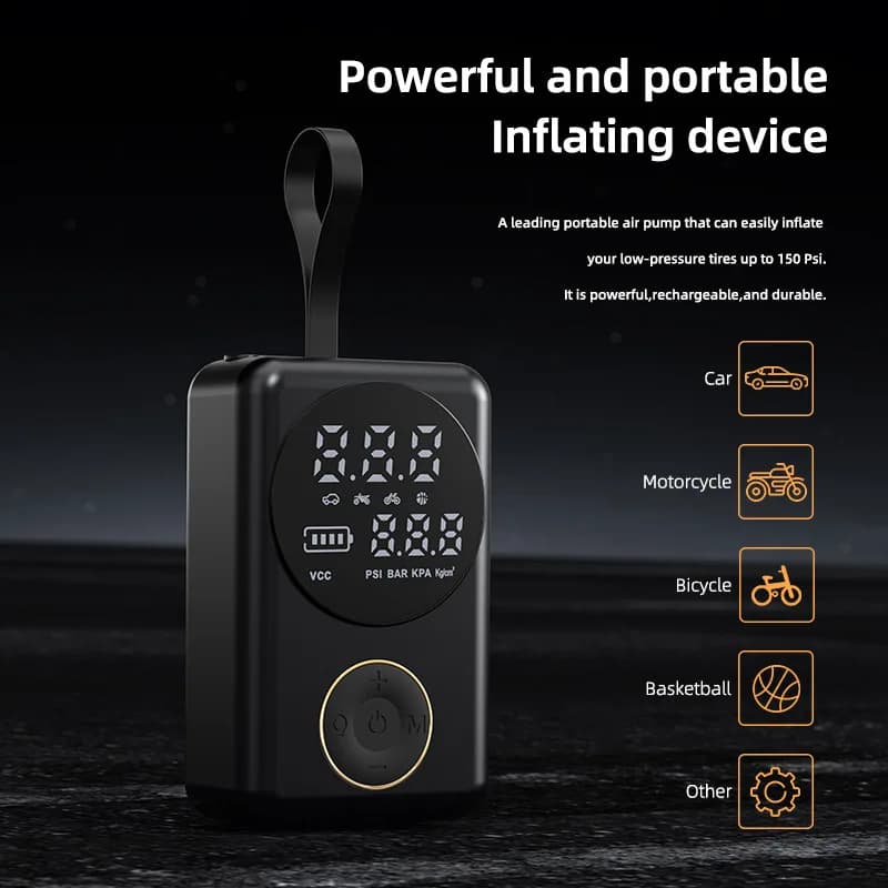 Pompa d'Aria Elettrica Portatile Senza Fili ad Alta Potenza, Compressore d'Aria per Pneumatici Auto