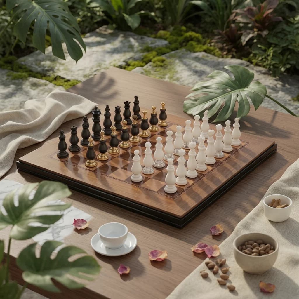 Chess Set with Drawers Ornate Chess Board with Drawers Chessboard Decorative Strategy Game Luxury for Collectors, Study