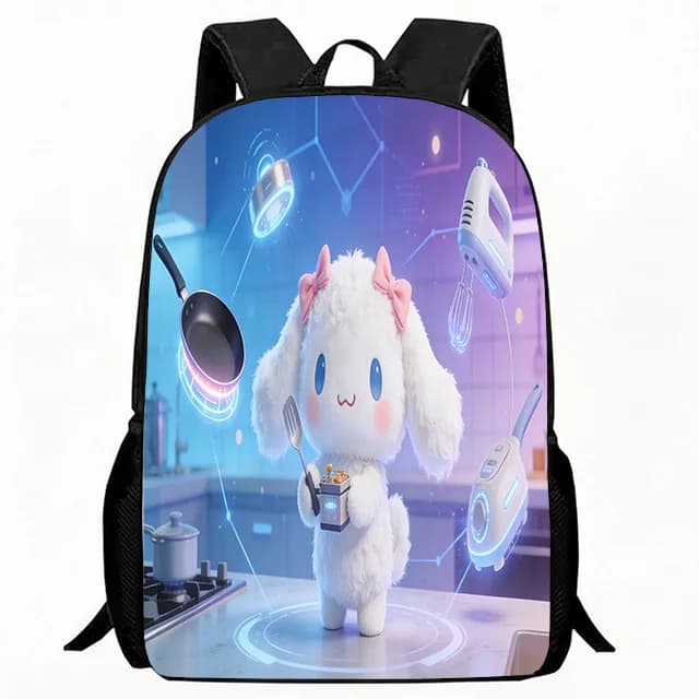 Borsa per bambini Sci-Fi Kitchen Cinnamoroll con stampa di fiocchi rosa Zaino leggero e traspirante Borsa da scuola regolabile Casual Daypack wi