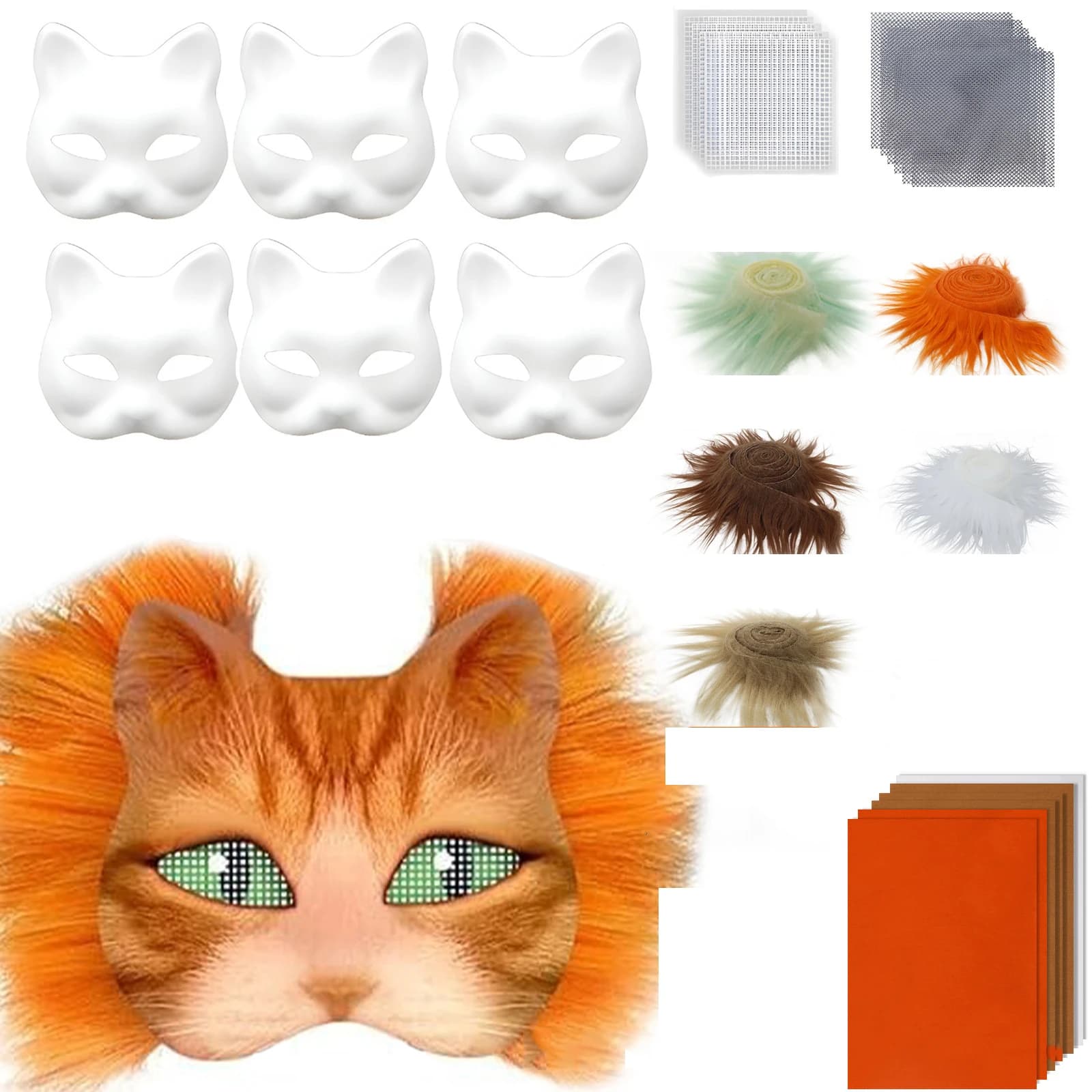 Kit di maschere per il viso di gatto in maschera fai-da-te Maschere vuote verniciabili Costume cosplay per feste Mezza maschera sexy per donna Uomo Maschera per gli occhi fatta a mano