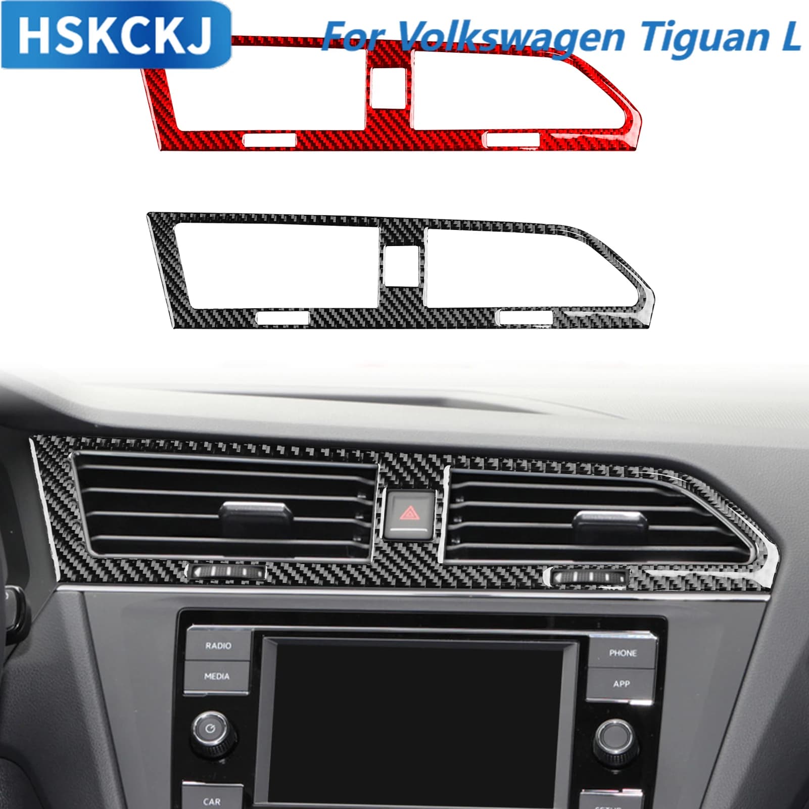 Car Accessories Carbon Fiber Central Console Ventilation Panel Trim Cover Wall decal Edit for Volkswagen Tiguan L 2019—2021