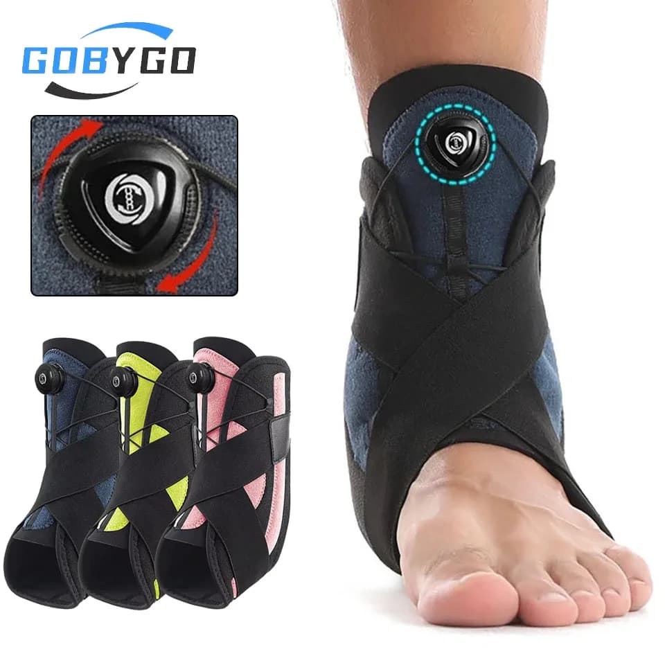 GOBYGO Supporto per Caviglia Regolabile con Fibbia Girevole, Fascia a Compressione con Doppio Supporto a Molla Laterale per Corsa e Basket
