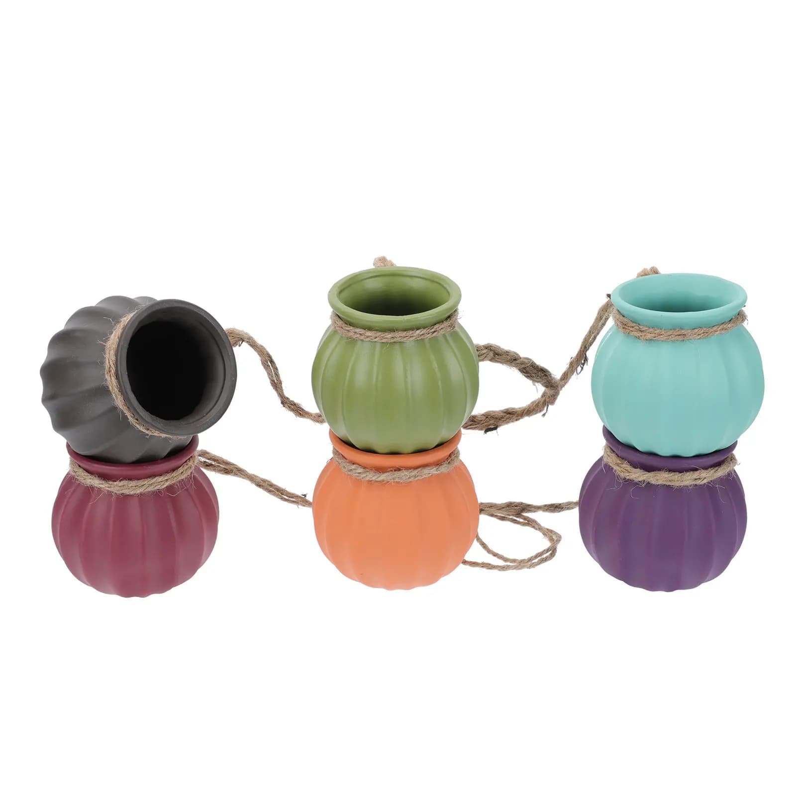 Set di 1 Vaso in Ceramica Sospeso con Corda di Canapa, Portapiante per Piante Grasse, Mini Vaso per Bonsai, Fioriera Decorativa da Parete per Balcone