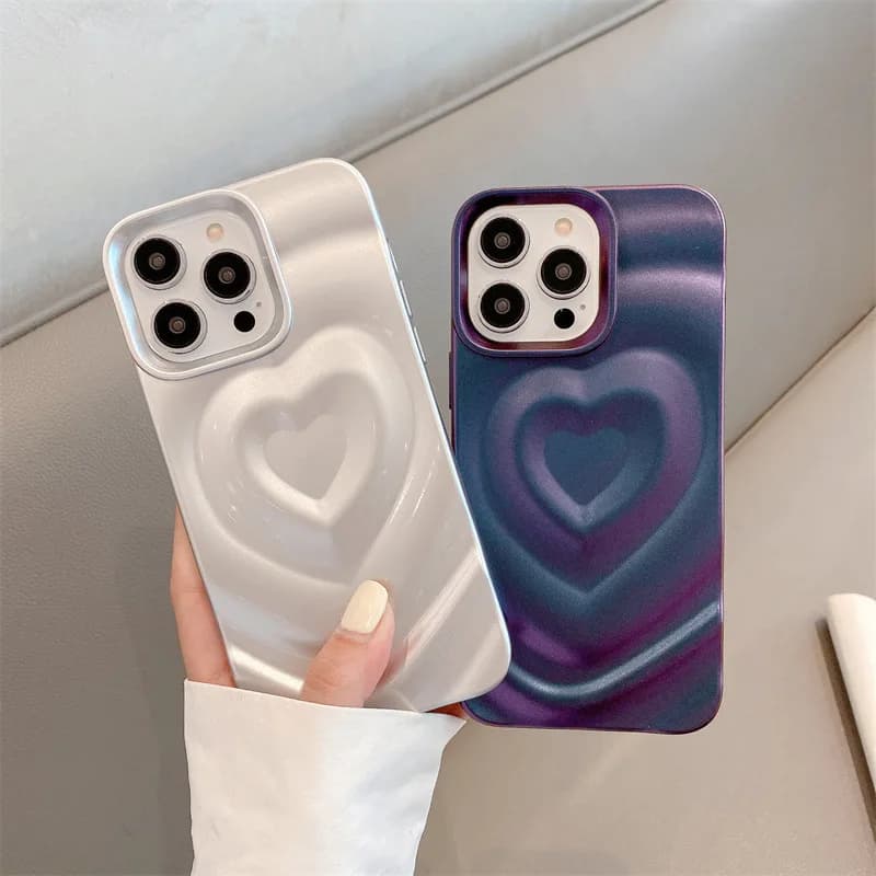 Custodia per telefono coreana con placcatura color caramello Wave Love Heart Glitter per iPhone 17 16e 15 14 13 12 Pro Max Custodia protettiva antiurto
