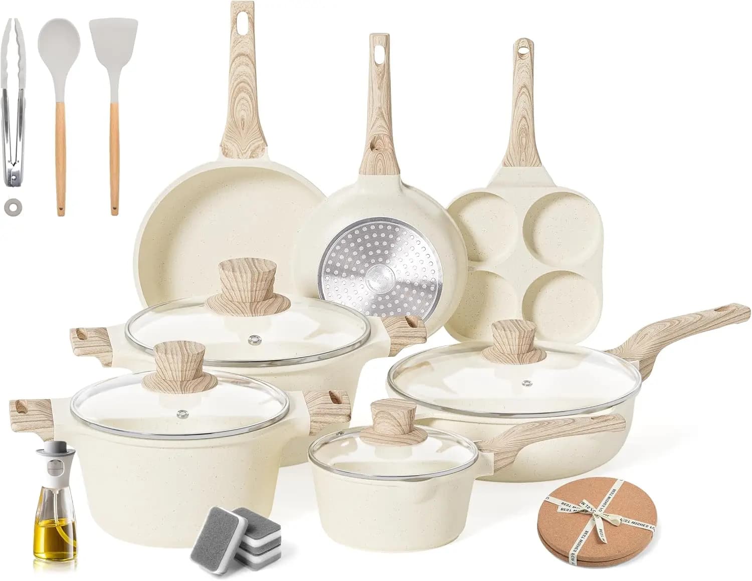 Pots Pans Set Nonstick Cookware Sets 20Pcs White Granite Induction Cookware Nonstick Cooking Set Frying Pans Saucepans PFOS PFOA
