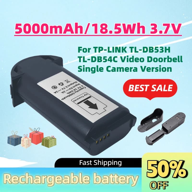 Upgrade 5000mAh/18.5Wh 3.7V Li-ion Rechargeable Battery for TP-LINK TL-DB53H TL-DB54C Video Doorbell Single Camera Version