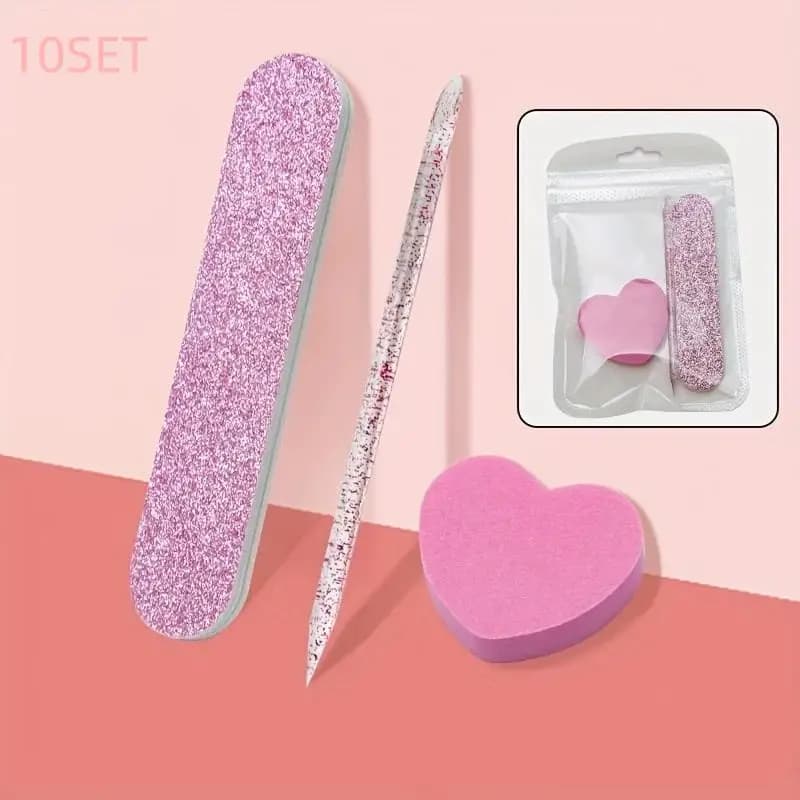 Set di 10 strumenti per manicure con penna per decorazioni in cristallo, blocco a forma di cuore e lima in legno per lucidatura e modellatura delle unghie, accessori per la cura delle unghie