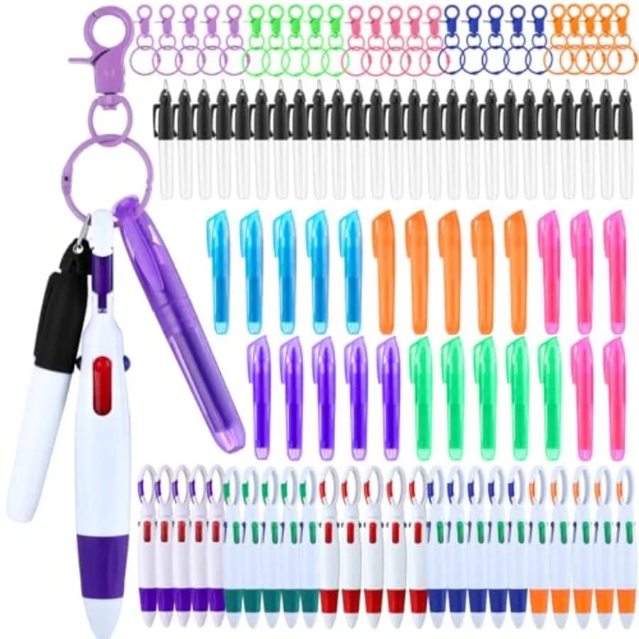 Set di 100 Penne per Infermieri, Regalo per la Settimana dell'Infermiera, con Penne a Sfera Retrattili, Mini Evidenziatore, Pennarello Permanente, Portachiavi e Clip per Badge
