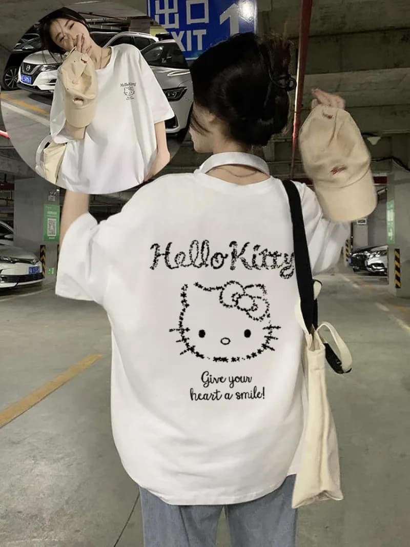 T-shirt Sportiva Estiva 2026 Hot Sale Personalizzata in Cotone Casual con Simpatico Hello Kitty a Maniche Corte per Adulti e Bambini