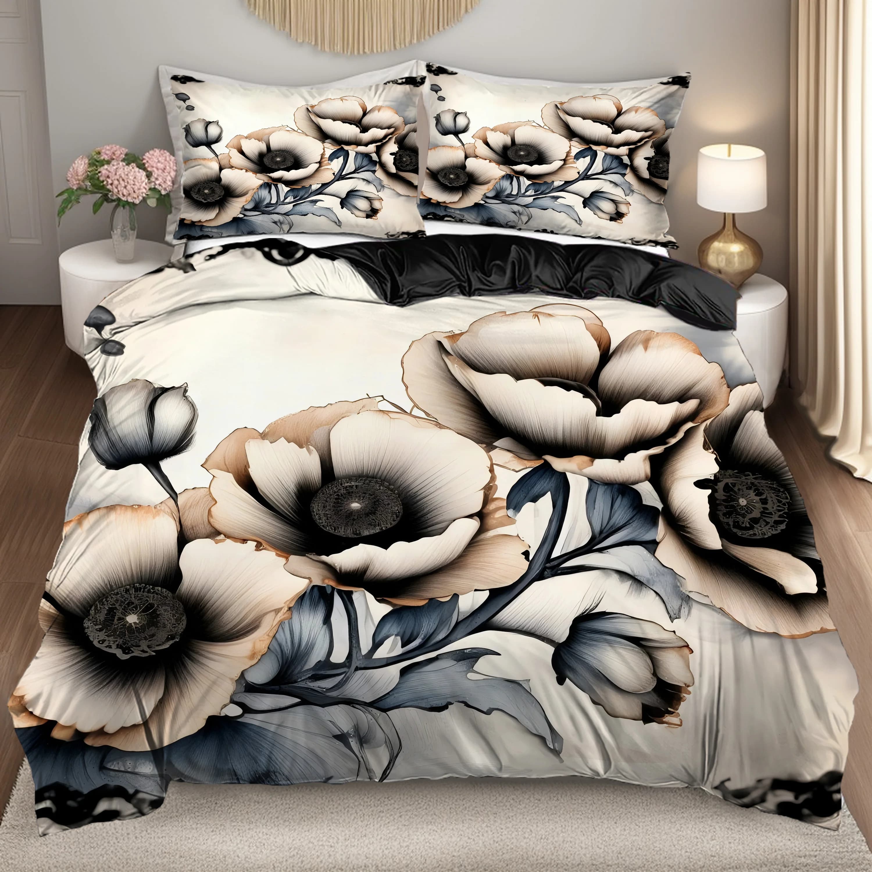 Retro Flower Pattern 3D Printed Quilt Cover Elegant Simple Style Bedding Set Luxury Soft Home Textiles Duvet Cover Pillowcases