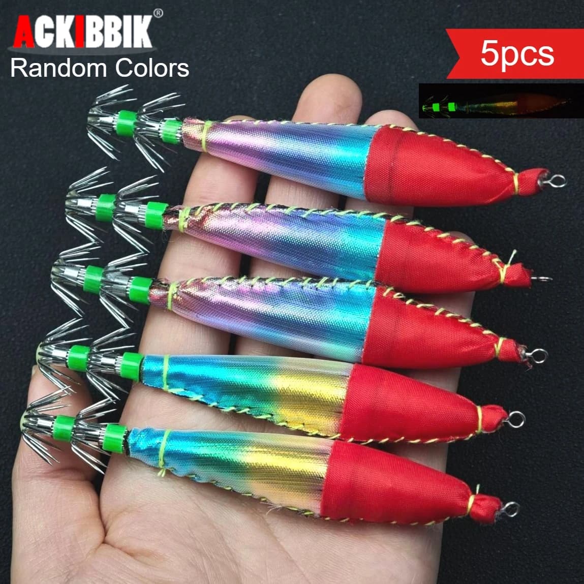 Ackibbik 5pcs 10.5cm/ 6g Shrimp Fishing Lures Luminous Squid Jig Hook Shrimp Prawn Lure Artificial Hard Bait