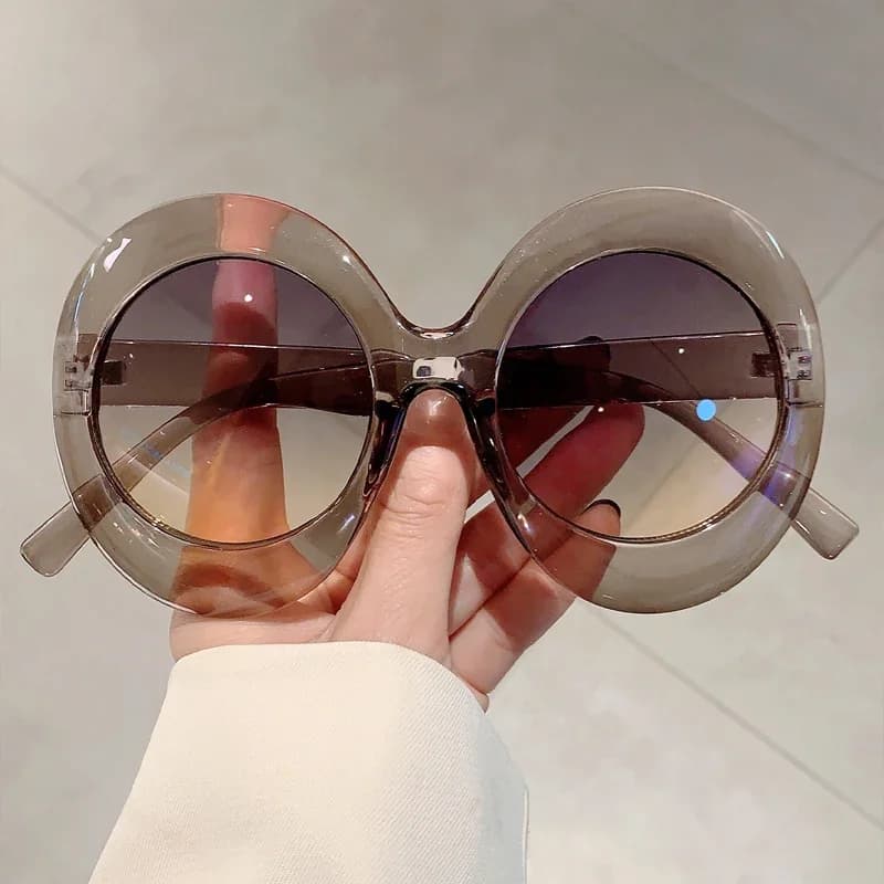 Occhiali da Sole Rotondi Grandi da Donna, Stile Vintage, per Esterni, Design alla Moda, Neri